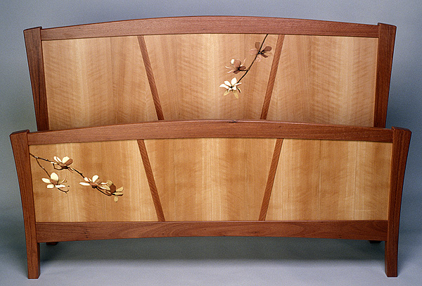 Magnolia Bed with marquetry by Matthew Werner