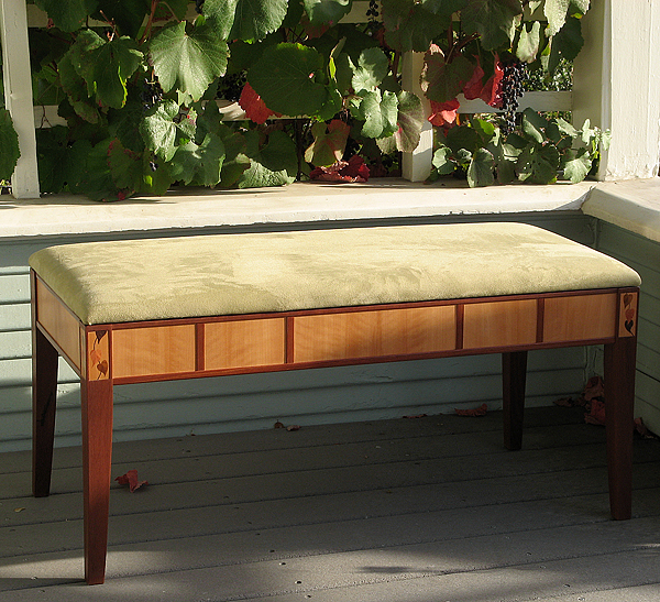 jarrah-madrone-bench with marquetry by Matthew Werner