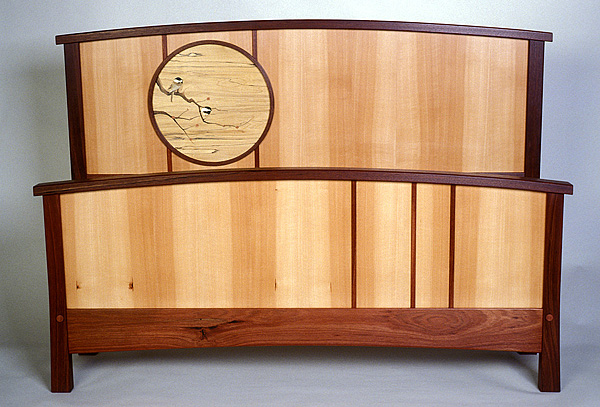 Chickadee Bed with marquetry by Matthew Werner